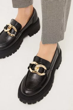Discount β€οΈ Karen Millen Leather Gold Trim Chunky Loafer π