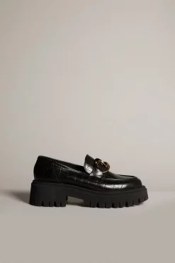 Discount ❤️ Karen Millen Leather Gold Trim Chunky Loafer 😉 -Karen Millen Shoes Shop akk03926 black xl 2