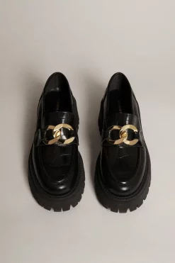 Discount ❤️ Karen Millen Leather Gold Trim Chunky Loafer 😉 -Karen Millen Shoes Shop akk03926 black xl 5