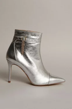 Cheap 🧨 Karen Millen Metallic Leather Fringe Crystal Buckle Ankle Boot ✔️ -Karen Millen Shoes Shop akk06144 silver xl 3