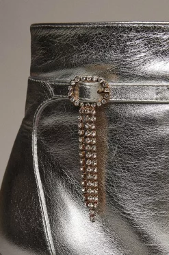 Cheap 🧨 Karen Millen Metallic Leather Fringe Crystal Buckle Ankle Boot ✔️ -Karen Millen Shoes Shop akk06144 silver xl 4