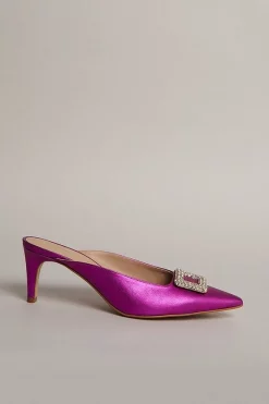Top 10 🛒 Karen Millen Leather Metallic Buckle Kitten Mule ✨