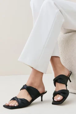 Hot Sale 🤩 Karen Millen Kitten Heel Leather Knotted Mule 🥰