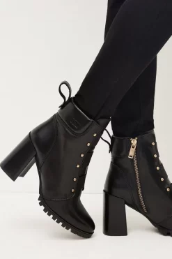 Coupon 😍 Karen Millen Leather Elastic Strap Heeled Hiker Boot 😉