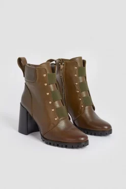 Top 10 🧨 Karen Millen Leather Elastic Strap Heeled Hiker Boot 🎁 -Karen Millen Shoes Shop bkk00228 khaki xl 4