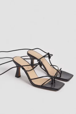 Cheap 🔔 Karen Millen Leather Ankle Tie Heeled 🩴 Sandal ❤️ -Karen Millen Shoes Shop bkk01734 black xl 3
