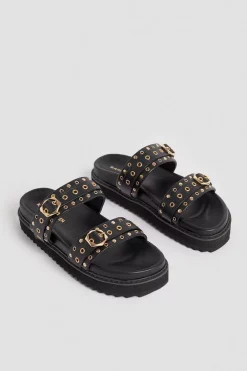 Best Sale 🥰 Karen Millen Leather Studded Strap Mule 🩴 Sandal 💯 -Karen Millen Shoes Shop bkk02350 black xl 3