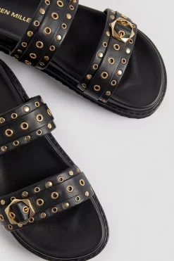 Best Sale 🥰 Karen Millen Leather Studded Strap Mule 🩴 Sandal 💯 -Karen Millen Shoes Shop bkk02350 black xl 4