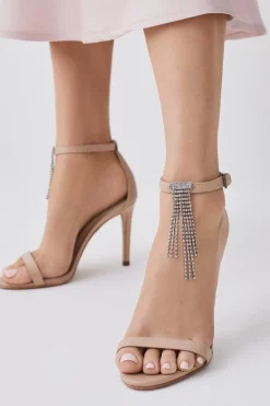 Best Sale 🔔 Karen Millen Leather Crystal Tassel Heeled 🩴 Sandal 🤩