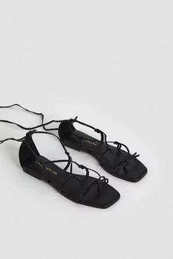 Wholesale 🎁 Karen Millen Leather Ghillie Tie Flat 🩴 Sandals 🎁 -Karen Millen Shoes Shop bkk02813 black xl 3