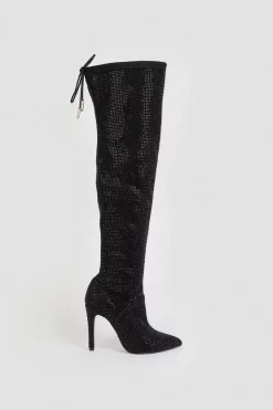 Outlet 🌟 Karen Millen Suede Over The Knee Embellished Boot 🛒 -Karen Millen Shoes Shop bkk03167 black xl 2