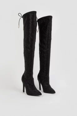 Outlet 🌟 Karen Millen Suede Over The Knee Embellished Boot 🛒 -Karen Millen Shoes Shop bkk03167 black xl 3