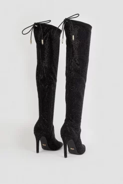 Outlet 🌟 Karen Millen Suede Over The Knee Embellished Boot 🛒 -Karen Millen Shoes Shop bkk03167 black xl 4
