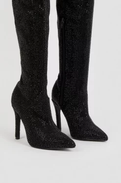Outlet 🌟 Karen Millen Suede Over The Knee Embellished Boot 🛒 -Karen Millen Shoes Shop bkk03167 black xl 5
