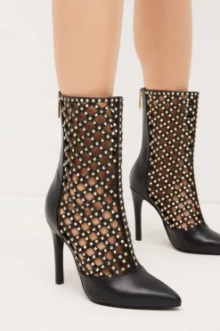 Best Pirce ✨ Karen Millen Leather Studded Caged Ankle Boot ✨