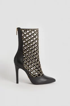 Best Pirce ✨ Karen Millen Leather Studded Caged Ankle Boot ✨ -Karen Millen Shoes Shop bkk03280 black xl 2