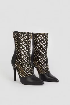 Best Pirce ✨ Karen Millen Leather Studded Caged Ankle Boot ✨ -Karen Millen Shoes Shop bkk03280 black xl 3