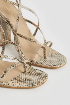 Promo 🎉 Karen Millen Leather Snake Strappy Block Heeled 🩴 Sandal ⭐ -Karen Millen Shoes Shop bkk03287 natural xl 2