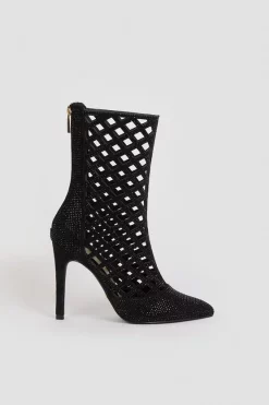 Budget 💯 Karen Millen Leather Embellished Caged Ankle Boot 🧨 -Karen Millen Shoes Shop bkk03299 black xl 2