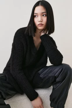 Deals ⭐ Karen Millen Boucle V Neck Knit Jumper And Scarf 🔥 -Karen Millen Shoes Shop bkk03495 black xl 4