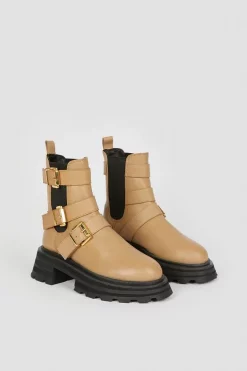 New 🥰 Karen Millen Leather Buckle Trim Chelsea Boot ⭐ -Karen Millen Shoes Shop bkk04913 camel xl 4
