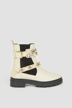 Cheapest 🛒 Karen Millen Leather Embellished Chelsea Boot 👏 -Karen Millen Shoes Shop bkk04915 cream xl 2