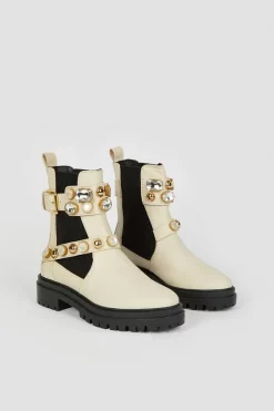 Cheapest 🛒 Karen Millen Leather Embellished Chelsea Boot 👏 -Karen Millen Shoes Shop bkk04915 cream xl 4