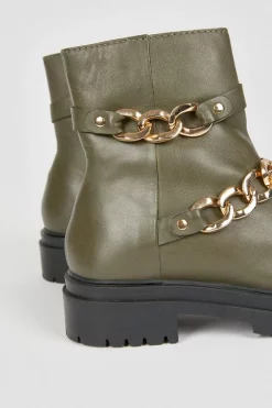 Outlet 😉 Karen Millen Leather Chain Detail Chelsea Boot 🛒 -Karen Millen Shoes Shop bkk04917 khaki xl 3