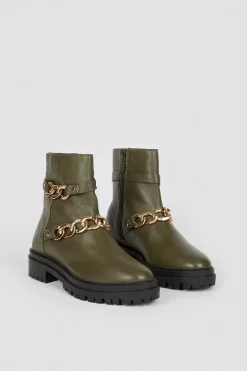 Outlet 😉 Karen Millen Leather Chain Detail Chelsea Boot 🛒 -Karen Millen Shoes Shop bkk04917 khaki xl 4