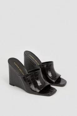 Promo 🛒 Karen Millen Leather Croc Wedge Open Toe Mules ✔️ -Karen Millen Shoes Shop bkk04936 black xl 3