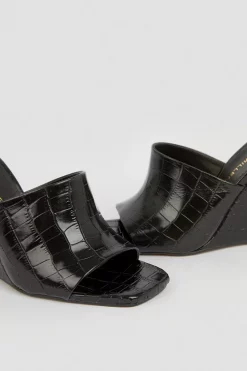 Promo 🛒 Karen Millen Leather Croc Wedge Open Toe Mules ✔️ -Karen Millen Shoes Shop bkk04936 black xl 5