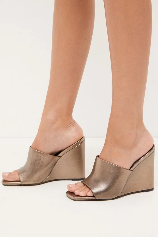 Discount π Karen Millen Leather Metallic Wedge Open Toe Mules 𧨠2 Discount π Karen Millen Leather Metallic Wedge Open Toe Mules 𧨠- Image 2