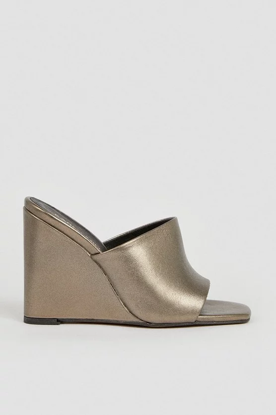 Discount π Karen Millen Leather Metallic Wedge Open Toe Mules 𧨠3 Discount π Karen Millen Leather Metallic Wedge Open Toe Mules 𧨠- Image 3