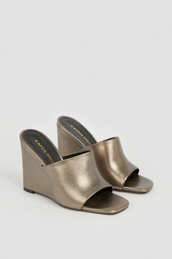 Discount π Karen Millen Leather Metallic Wedge Open Toe Mules 𧨠4 Discount π Karen Millen Leather Metallic Wedge Open Toe Mules 𧨠- Image 4
