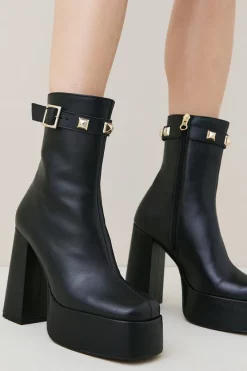 Discount 🔔 Karen Millen Leather Studded Trim Platform Boot 🛒