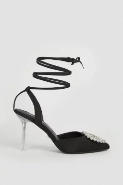 Wholesale 👍 Karen Millen Satin Jewel Buckle Clear Interest Heel 😉 -Karen Millen Shoes Shop bkk05121 black xl 2