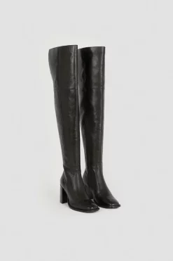 Cheapest ⭐ Karen Millen Leather Over The Knee Heeled Boot 🔔 -Karen Millen Shoes Shop bkk05202 black xl 4
