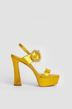 Discount 🛒 Karen Millen Leather Metallic Diamante Buckle Platform 👏 -Karen Millen Shoes Shop bkk05298 gold xl 4