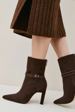 Outlet 😍 Karen Millen Leather And Suede Mix Buckle Heeled Boot 👍