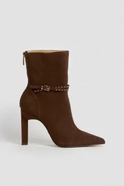 Outlet 😍 Karen Millen Leather And Suede Mix Buckle Heeled Boot 👍 -Karen Millen Shoes Shop bkk05325 chocolate xl 2