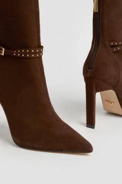 Outlet 😍 Karen Millen Leather And Suede Mix Buckle Heeled Boot 👍 -Karen Millen Shoes Shop bkk05325 chocolate xl 3