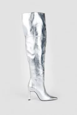 New 😀 Karen Millen Metallic Over The Knee Heeled Boot ✨ -Karen Millen Shoes Shop bkk05328 silver xl 2