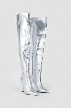 New 😀 Karen Millen Metallic Over The Knee Heeled Boot ✨ -Karen Millen Shoes Shop bkk05328 silver xl 4