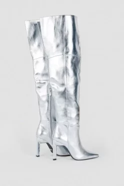 New 😀 Karen Millen Metallic Over The Knee Heeled Boot ✨ -Karen Millen Shoes Shop bkk05328 silver xl 5