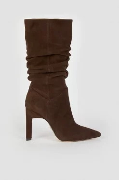 Discount 🌟 Karen Millen Suede Mid Calf Slouch Heeled Boot 🛒 -Karen Millen Shoes Shop bkk05330 chocolate xl 2