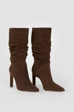 Discount 🌟 Karen Millen Suede Mid Calf Slouch Heeled Boot 🛒 -Karen Millen Shoes Shop bkk05330 chocolate xl 4