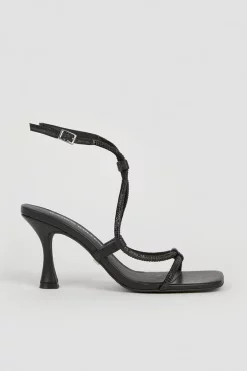 Discount ❤️ Karen Millen Leather Crystal Strappy 🩴 Sandal Heel 🤩 -Karen Millen Shoes Shop bkk05332 black xl 2
