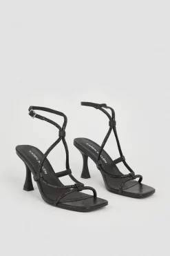 Discount ❤️ Karen Millen Leather Crystal Strappy 🩴 Sandal Heel 🤩 -Karen Millen Shoes Shop bkk05332 black xl 4
