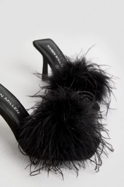 New 🔥 Karen Millen Feather Detail Heeled Mule 👍 -Karen Millen Shoes Shop bkk05589 black xl 3