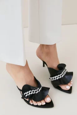 Best Sale ❤️ Karen Millen Leather Jewelled Ruched Low Heel 🎉